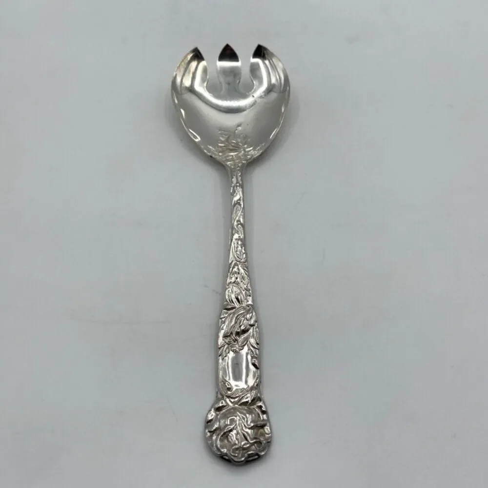 W A Italy Silverplate Bridal Rose Salad Server Set Fork AND Spoon 9.5